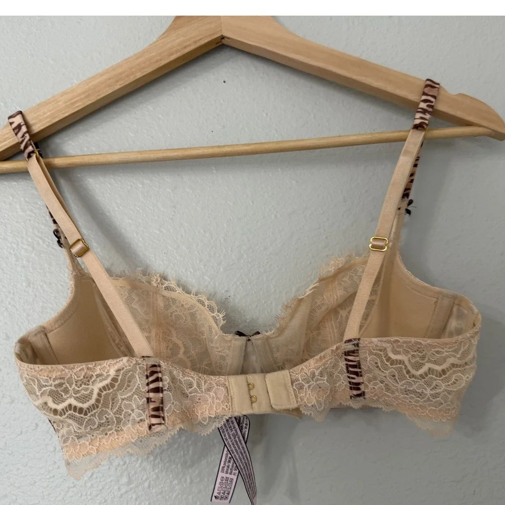 Victoria's Secret Push-Up Without Padding Lace‎ Bra 34C Animal Print Beige